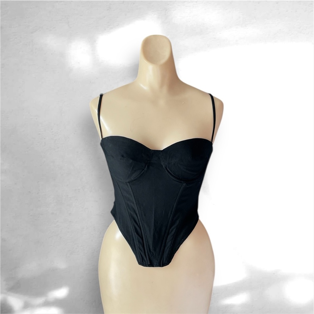 White Fox Black Corset Bodysuit Size Small Structured Bustier Top